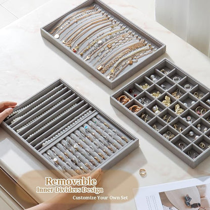 Large Velvet Jewelry Tray 2 Pack Stackable Jewelry Display Drawer Inserts Trays - Image 5