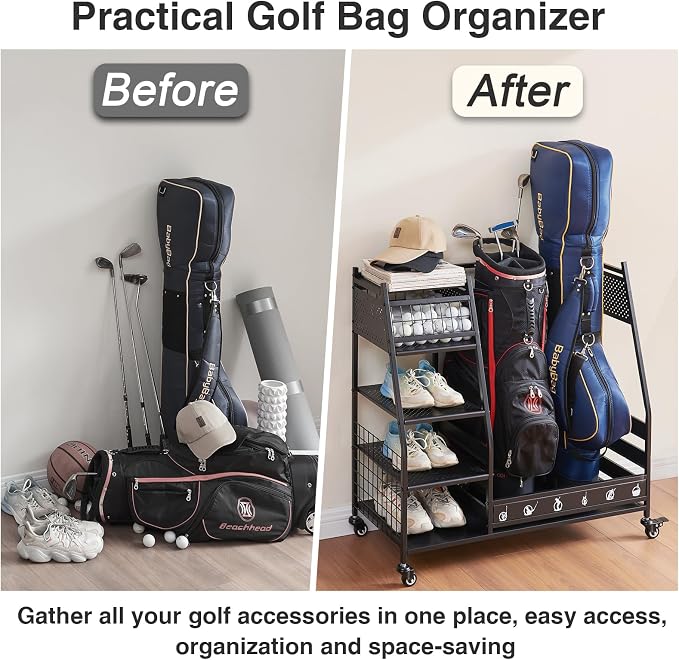 Lauren&Harold Golf Bag Organizer Garage Storage, Golf Storage Rack Stand Fits 2 - Image 6