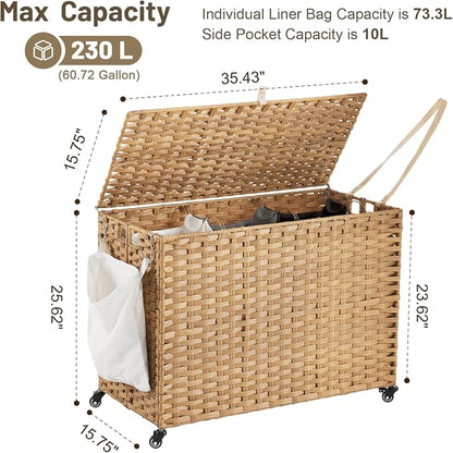 Laundry Hamper with Wheels, 60.72 Gallon Rolling Laundry Basket with Lid - Image 4
