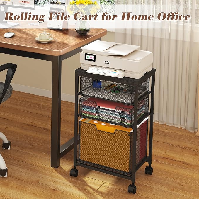 Sbanmao Rolling File Cart with 3 Drawers, Filing Cabinet, Hanging Folder Holder - Image 6