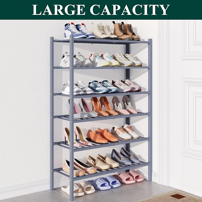 Smiry Bamboo Shoe Rack for Closet, 6 Tier Wooden Stackable Shoe Organizer - Image 5