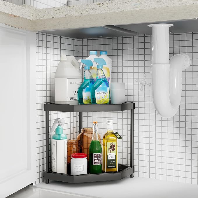 Kitchen Corner Shelf Countertop 2 Tier Bathroom Counter Organizer Cabinet - Image 4