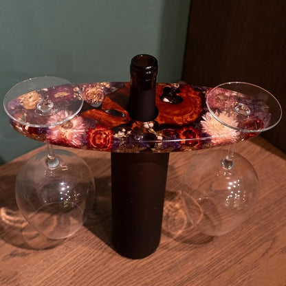 Handcrated Wood Wine Bottle & Glass Holder - Image 4