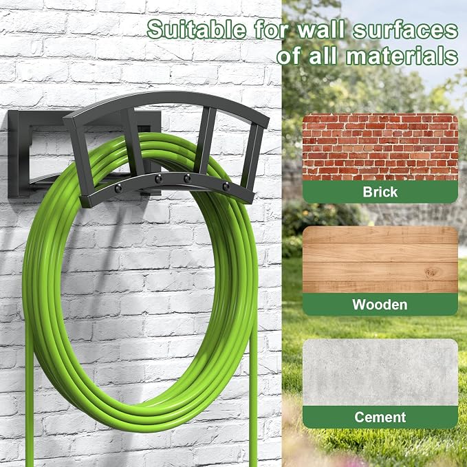 OLV Garden Hose Holder Wall Mounted, Outdoor Heavy Duty Metal Water Hose Holder - Image 5