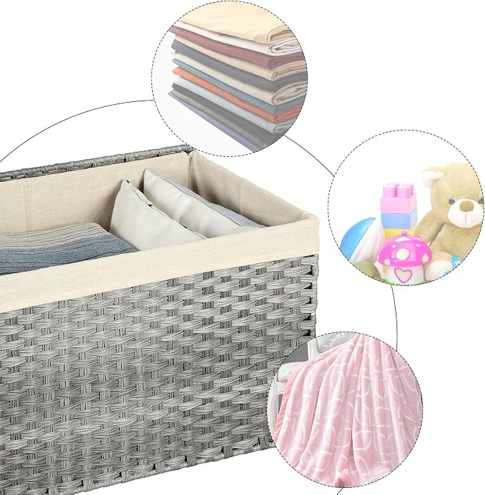 SONGMICS Storage Basket with Lid, Woven Blanket Storage Bin with Handles - Image 8