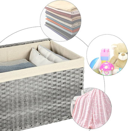 SONGMICS Storage Basket with Lid, Woven Blanket Storage Bin with Handles - Image 8