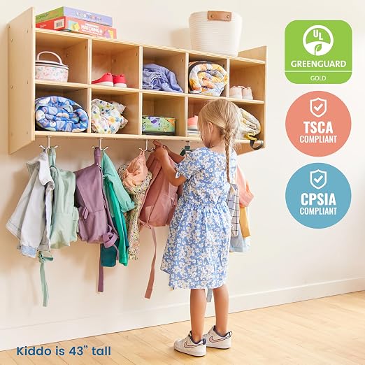 ECR4Kids 10-Section Wall-Mounted Hanging Coat Locker - Image 6