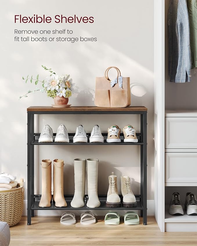 VASAGLE Shoe Rack for Entryway, Freestanding, Adjustable, Industrial | 4-Tier - Image 6