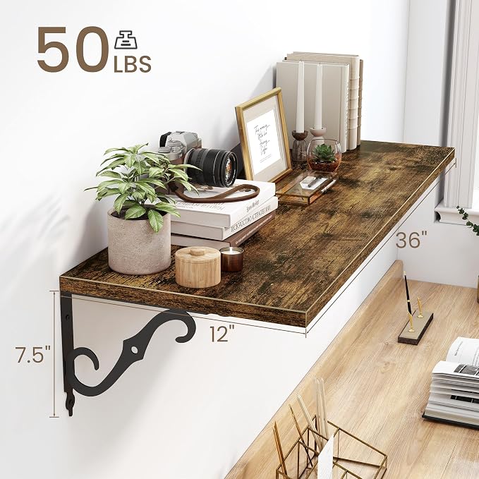 Fun Memories 36 Inches Floating Shelves, Rustic Long Wall Shelves, 12 Inch Deep - Image 3