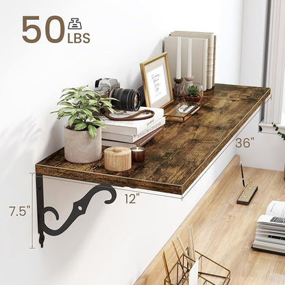 Fun Memories 36 Inches Floating Shelves, Rustic Long Wall Shelves, 12 Inch Deep - Image 3