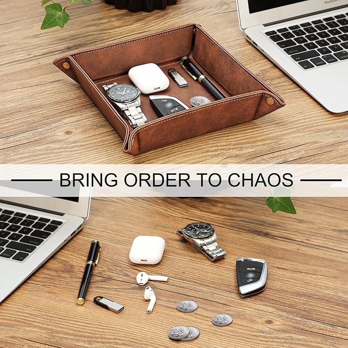 SITHON Valet Tray Desktop Storage Organizer – Premium PU Leather Catchall - Image 5