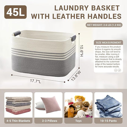 45L Small Laundry Basket with Leather Handles - Image 2