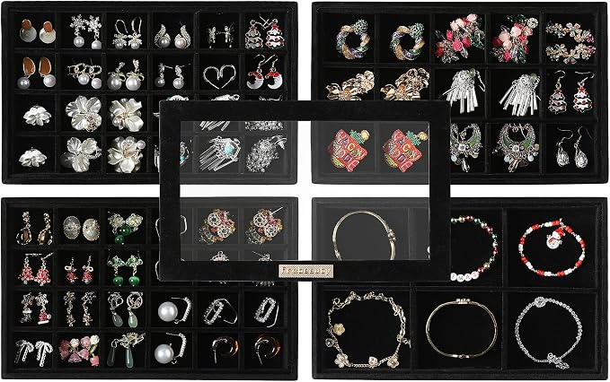 Frebeauty Stackable Jewelry Trays, Removable Glass Lid, Drawer Inserts by Frebeauty
