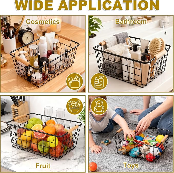 4 Pack Black Metal Wire Storage Baskets, Pantry Baskets - Image 5