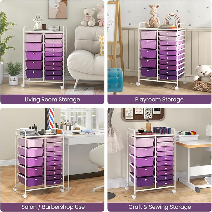 Giantex 15 Drawers Rolling Cart, Classroom Organizers, Storage Cart - Image 4