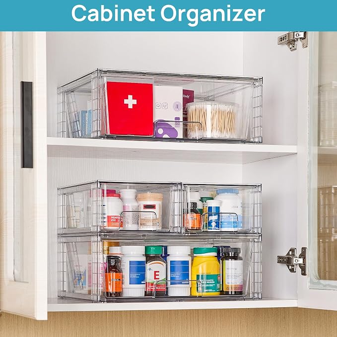 Vtopmart 5 Pack Stackable Storage Drawers, Easily Assemble Clear Plastic - Image 7