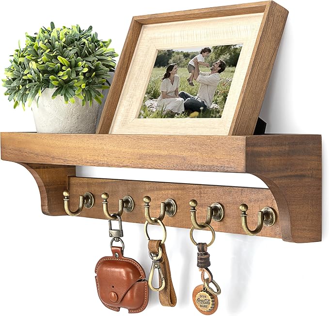 Rebee Vision Acacia Wood Farmhouse Key Holder Wall Mount by REBEEVISION