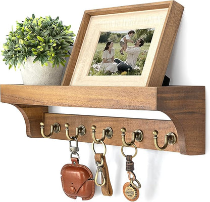 Rebee Vision Acacia Wood Farmhouse Key Holder Wall Mount by REBEEVISION