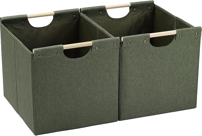 HOONEX Large Collapsible Storage Bins, Linen Fabric, Storage Baskets by HOONEX