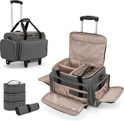 LUXJA Rolling Makeup Case with 3 Removable Pouches and 1 Makeup Brush Bag by Luxja