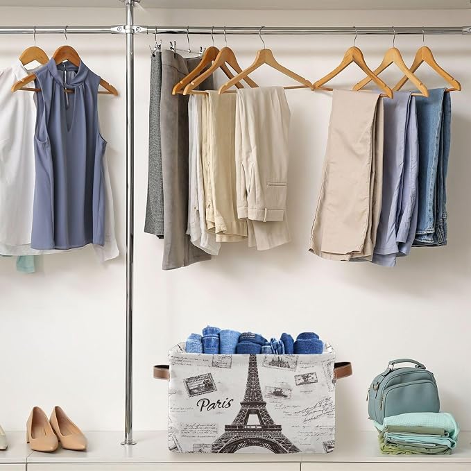 Grey Paris Tower Storage Bin for Organizing Shelves, Fabric Storage Basket - Image 4