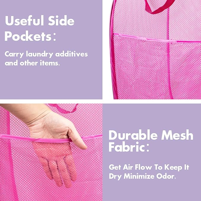 DUCOO Pop Up Laundry Hamper, 70L Collapsible Mesh Laundry Basket - Image 4