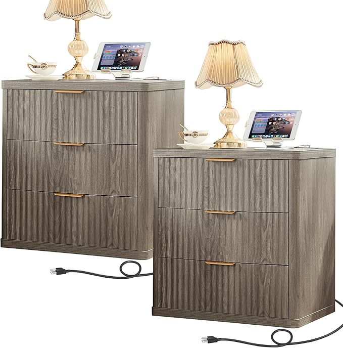 LEYAOYAO 23" Wide Fluted Farmhouse Night Stand Set of 2 by LEYAOYAO-Findtheshiningpointofyourideallife%EF%BC%81