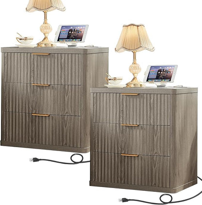 LEYAOYAO 23" Wide Fluted Farmhouse Night Stand Set of 2 by LEYAOYAO-Findtheshiningpointofyourideallife%EF%BC%81