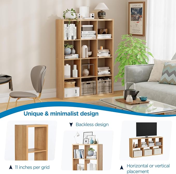 12 Cube Storage Organizer, Wooden Cube Shelf Bookcase - Image 7