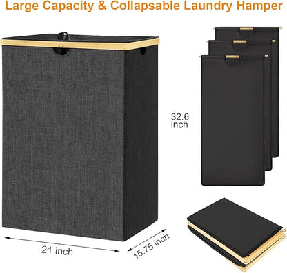 WOWLIVE 180L Laundry Hamper 3 Section, Bamboo Laundry Basket - Image 7
