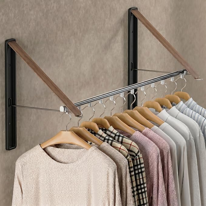 Dr.DJ Clothes Drying Rack with Rod, Wall-Mounted Retractable & Foldable Clothes by DrDJ
