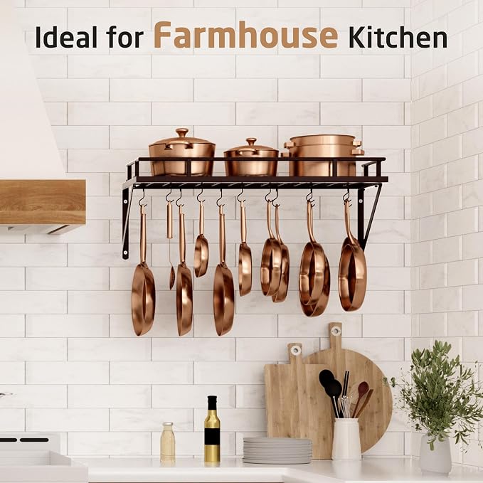 KES 30-Inch Oiled Bronze Pot Rack, Wall Mounted Hanging Pot and Pan Organizer - Image 2