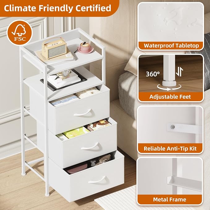 Somdot Nightstand with 3 Drawers, Fabric Dresser - Image 6