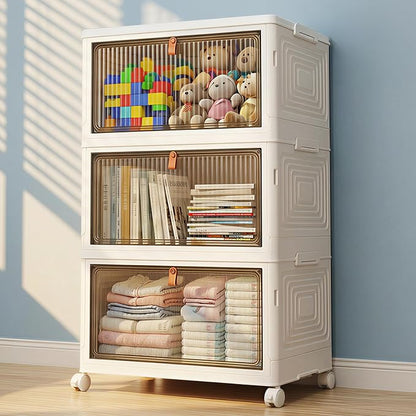 LDQ Storage Bins with Lids, 3 Tier 69QT Stackable Storage Cabinet, Foldable by Unknown