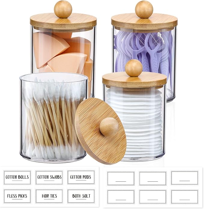 4 Pack Qtip Holder Dispenser - 10 oz Clear Plastic Apothecary Jar Containers - Image 2