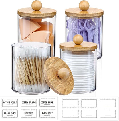 4 Pack Qtip Holder Dispenser - 10 oz Clear Plastic Apothecary Jar Containers - Image 2