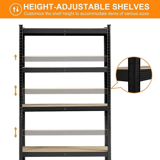 Yaheetech 5-Tier Heavy Duty Storage Shelves 35.5" W x 12" D x 71" H Black | - Image 4