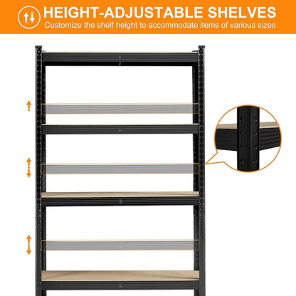 Yaheetech 5-Tier Heavy Duty Storage Shelves 35.5" W x 12" D x 71" H Black | - Image 4