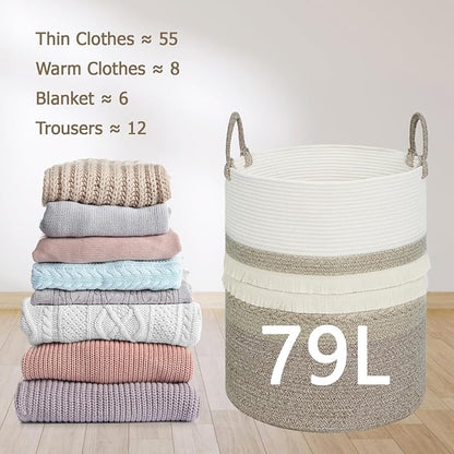 danpinera 79 L Large Laundry Basket, Tall Woven Cotton Storage Hamper - Image 3
