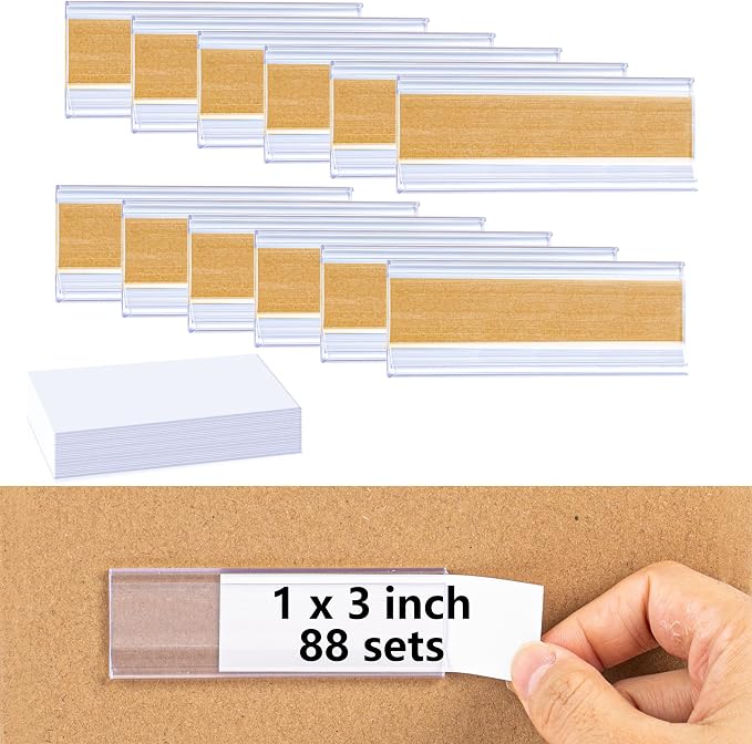 88Pcs Self Adhesive Label Holders Clear Plastic Wire Shelf and Price Tag Rack by Unknown