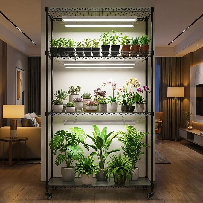 Plant Stand with Grow Lights, Indoor Plant Shelf with Wheels | 36"x14"x63" - Image 7