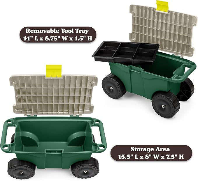 Rolling Garden Cart with Seat - Image 7