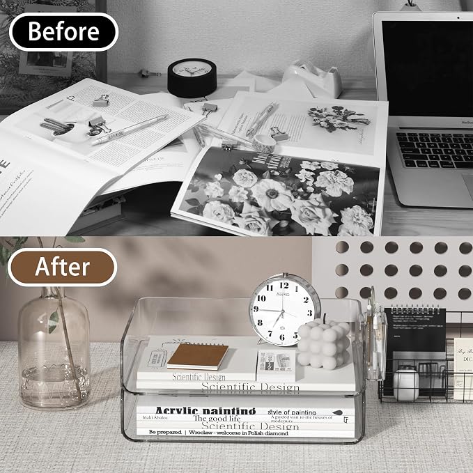 2-Tier Office Organizer with Pen Holder, Stackable Paper Tray - Image 6