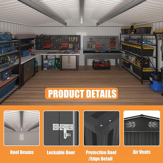 14x12 FT Outdoor Storage Shed, Metal Garden Shed - Image 3