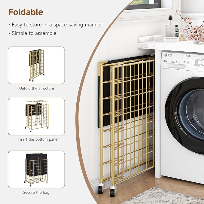 120L Laundry Basket with Wheels, Large Capacity Laundry Hamper with 3 Separate - Image 8