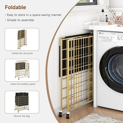 120L Laundry Basket with Wheels, Large Capacity Laundry Hamper with 3 Separate - Image 8