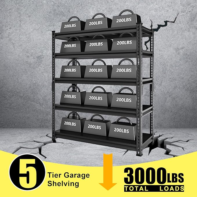 48" W Garage Storage Shelves Heavy Duty, 3000LBS Loads Adjustable Garage - Image 4