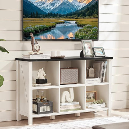 Farmhouse 6 Cube Bookshelf, Antique White & Black Wooden Storage Organizer Book - Image 5