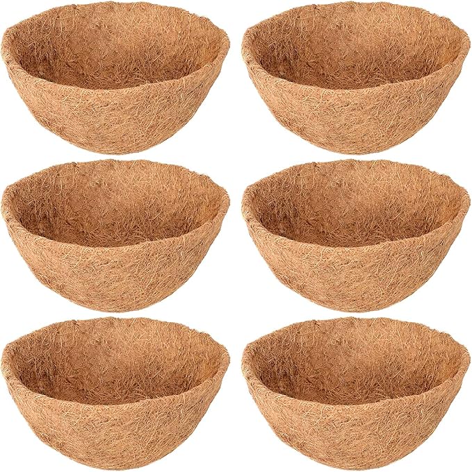 6 Pack 12 Inch Hanging Basket Coco Liners Replacement, 100% Natural Round by Legigo
