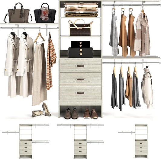 96" Wood Closet System with 3 Enclosed Drawers & 3 Solid Shelves, 8FT by Armocity